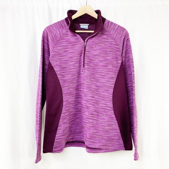 Columbia 1/2 Zip Baselayer Top Purple Space Dye Long Sleeve Knit Pullover L - Picture 1 of 5